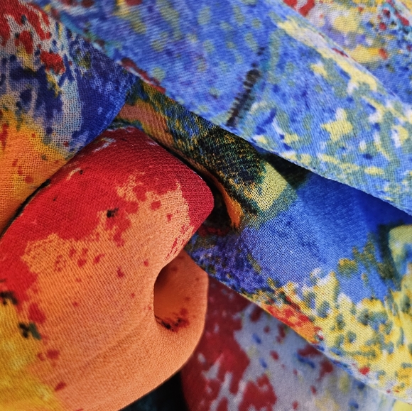 Vintage Blouse Modern Colorful Abstract Art Design Button up Long Sleeve - Picture 8 of 12